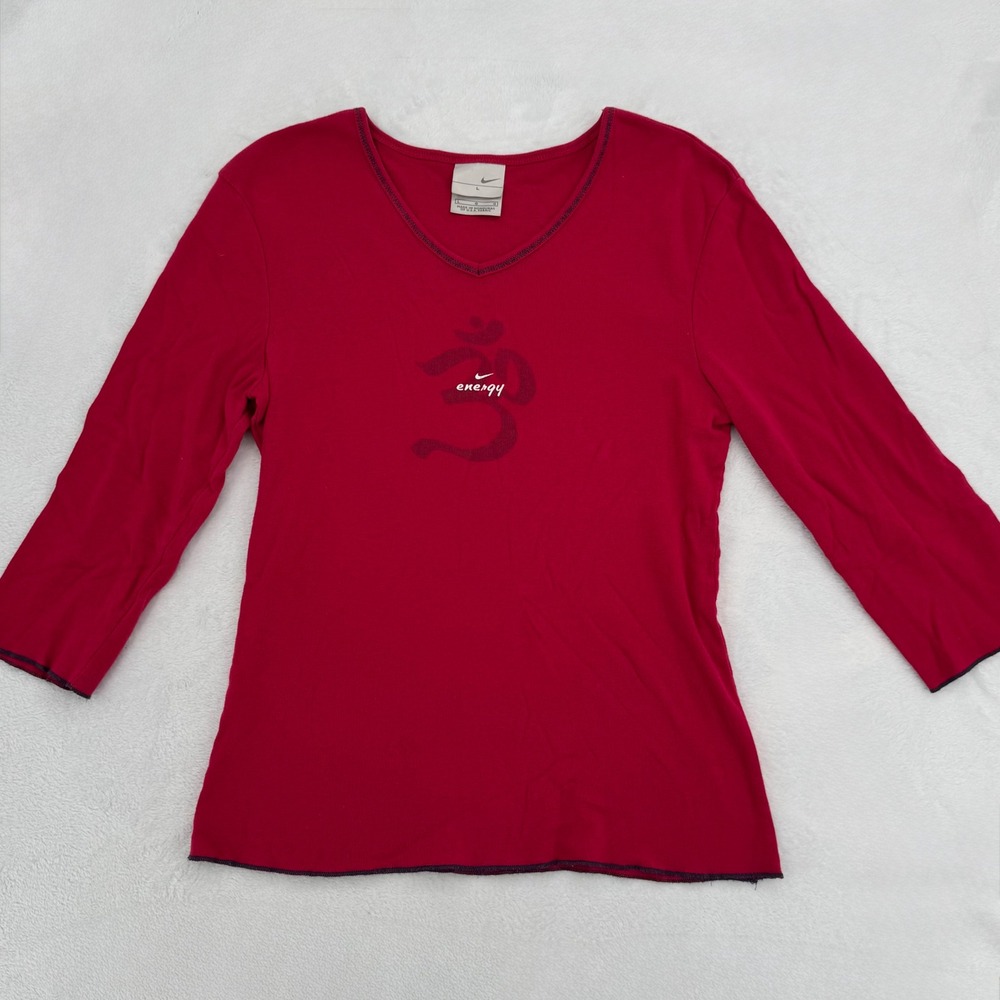 Vintage Nike Energy Graphic Top V-Neck 3/4 Sleeve Cotton T-Shirt Womans Sz Large